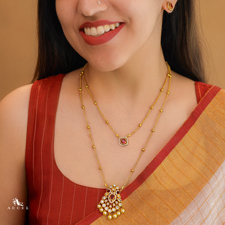 Sriddhi Two Layer Cluster Pearl Neckpiece With Earring