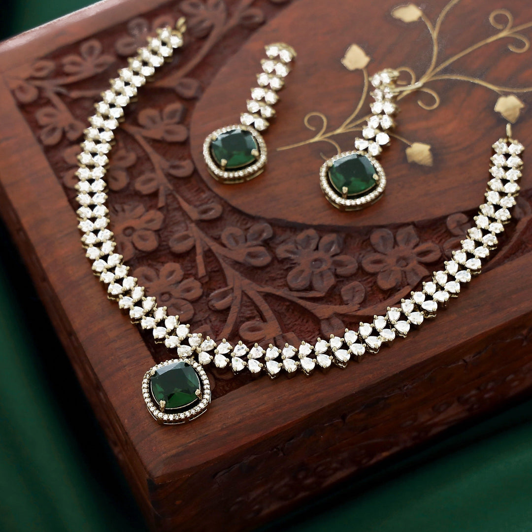 Ekantika AD Stone Short Neckpiece With Earring