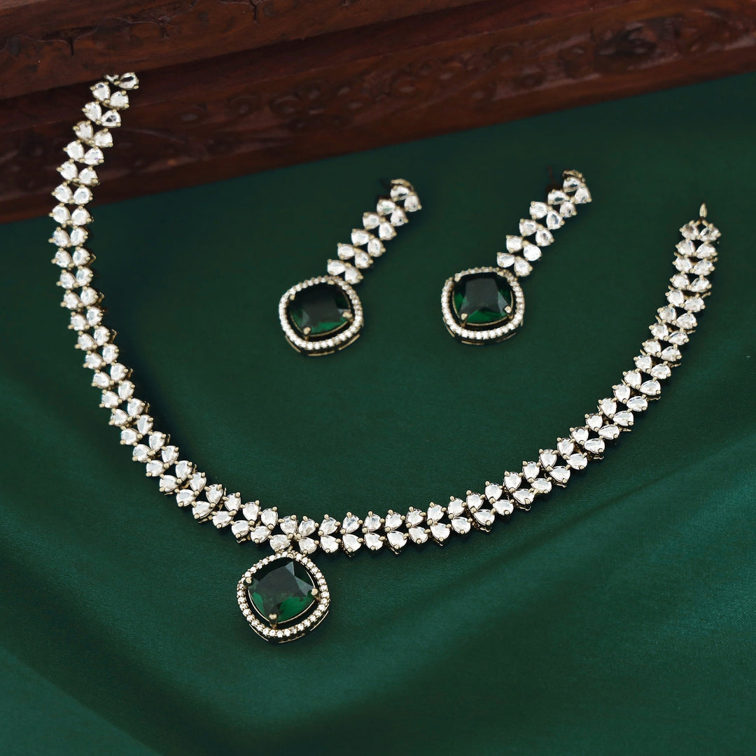 Ekantika AD Stone Short Neckpiece With Earring