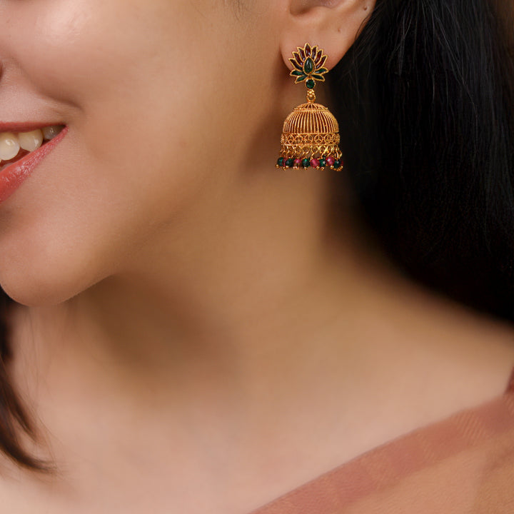 Abheri Lotus Beaded Jhumka