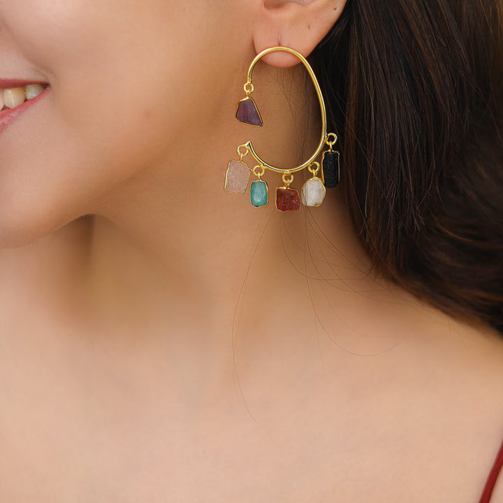 Deepanwita Golden C Shape Raw Stone Earring