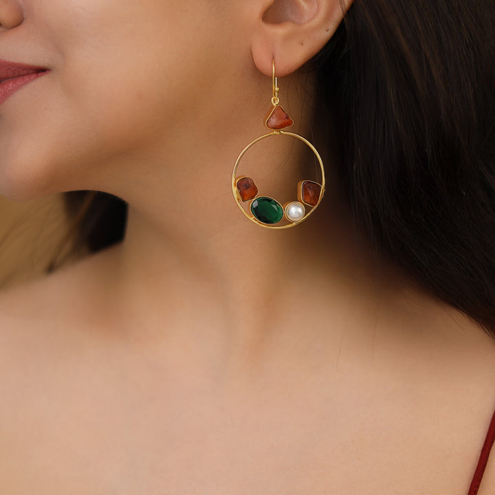 Savya Raw Stone Circle Pearl Glossy Drop