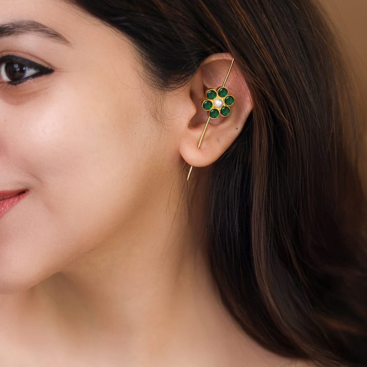 Meeta Glossy Flower Pearl Ear-Cuff (Set Of 2)