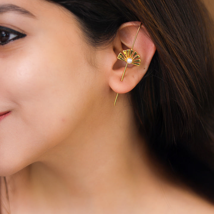 Jyotsna Half Flower Pearl Ear-Cuff (Set Of 2)