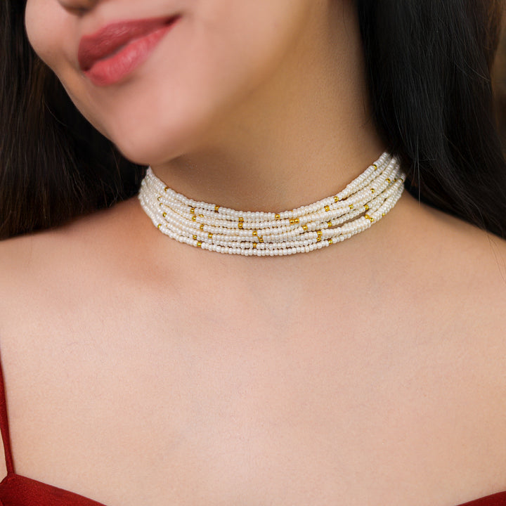 Sajani Golden Multi Layered Pearl Choker