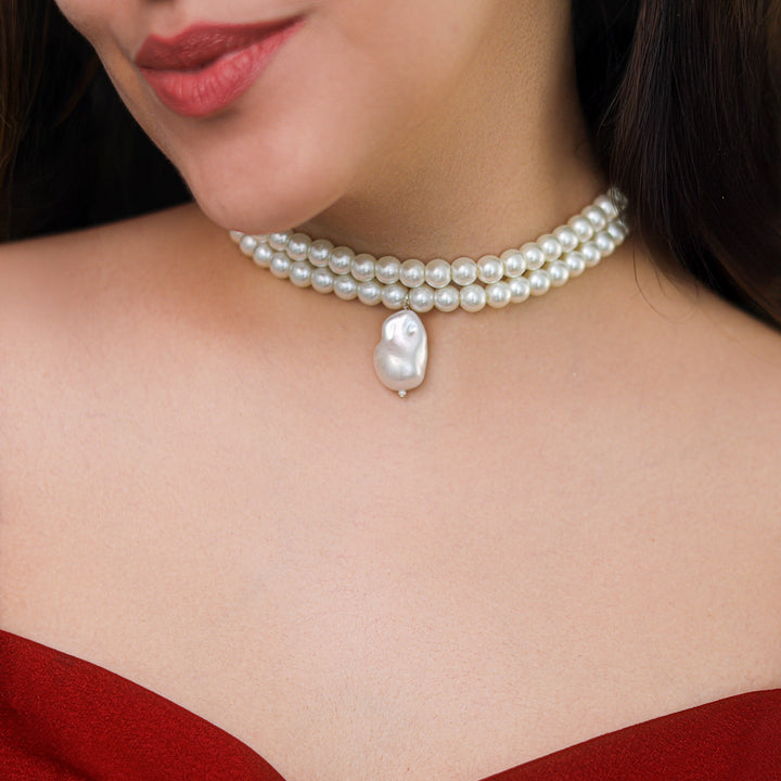 Meera 2 Layer Pearl Baroque Choker