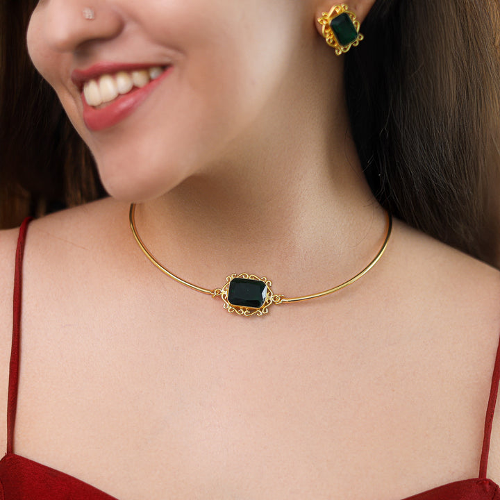 Ritu Golden Rectangle Glossy Neck Cuff With Earring