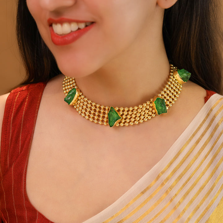 Golden Odelia Dyed Stone Short Neckpiece / Choker