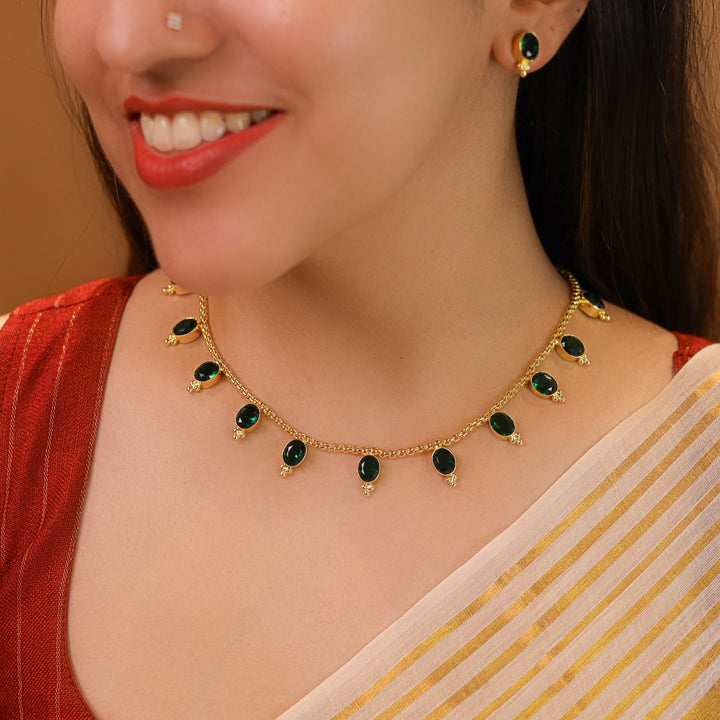 Letitia Golden Glossy Stone Neckpiece With Earring