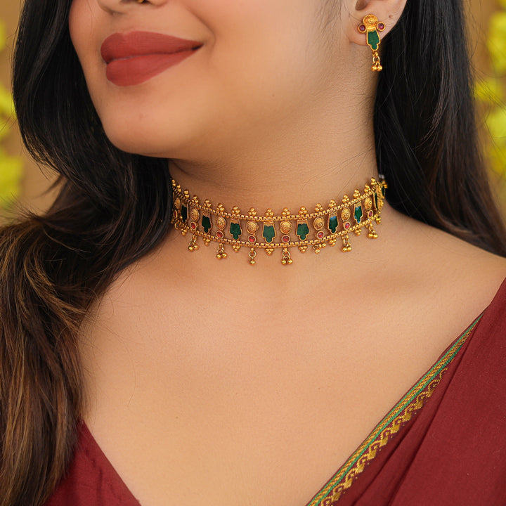 Bhamini Enamel Golden Ball Choker with Earring