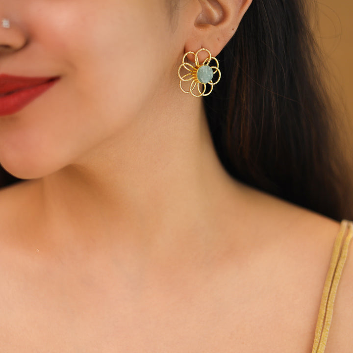 Golden Flower Raw Stone Earring