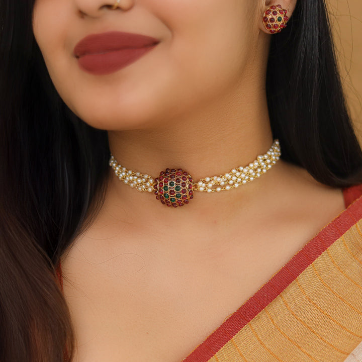 Aahiri Half Ball Carly Pearl Choker With Earring