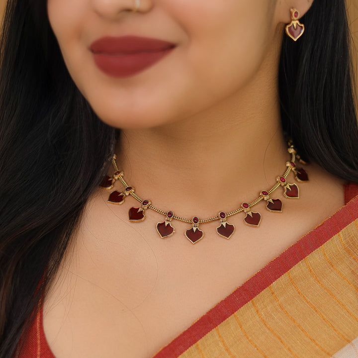 Anasuya Golden Enamel Short Neckpiece with Earring