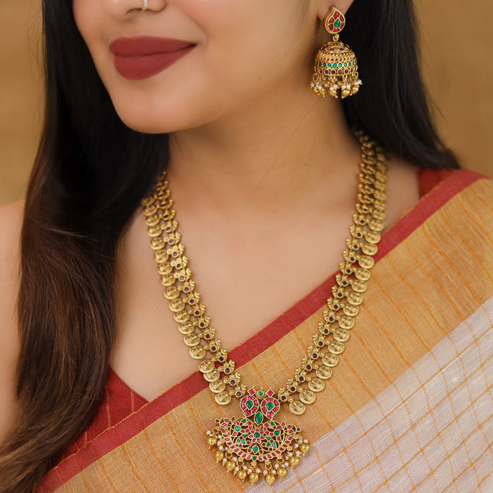 Premium Ikshitha Devi Kashi Jadau Kundan Beaded Long Haram With Earring