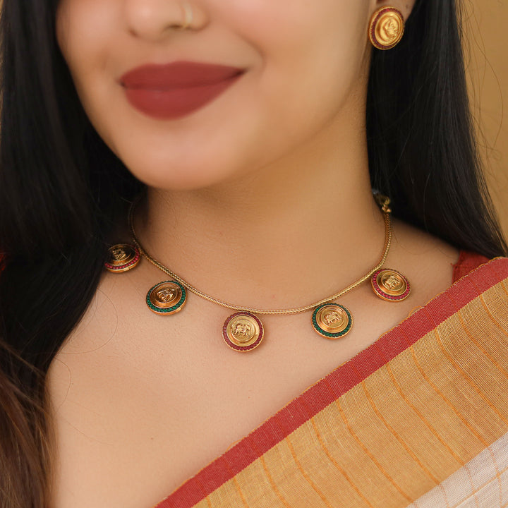 Yashaswini 5 Circle Airavat Short Neckpiece With Earring