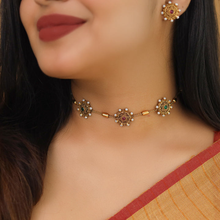 Rudvika Pearl Floral Maheera Choker with Stud