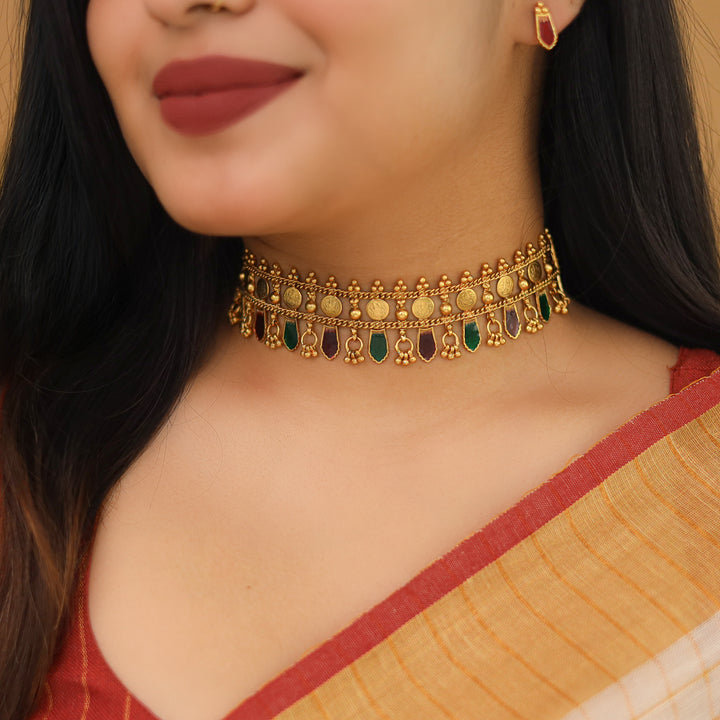 Bhamini Mini Kashi Enamel Choker With Earring