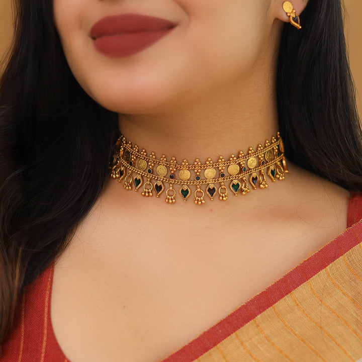 Jyothika Mini Kashi Palakka Enamel Choker With Earring