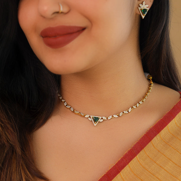Ishanika AD Stone Triangle Short Neckpiece With Stud