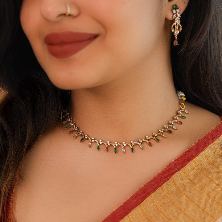 Anoushka  AD Stone Short Neckpiece With Earring