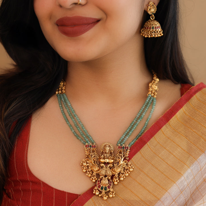 Chayanika Lakshmi Pendant Layered Mayura Neckpiece With Earring