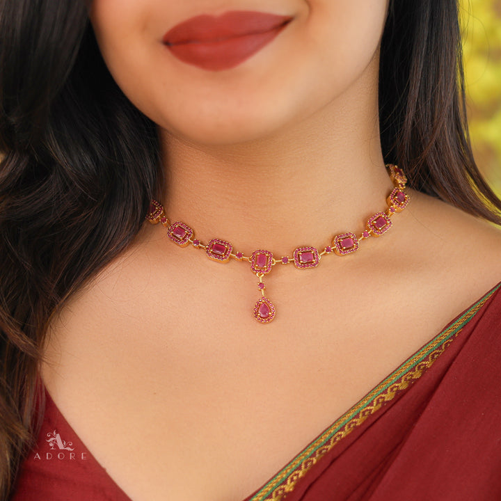 Nishka AD Stone Rectangle Short Neckpiece