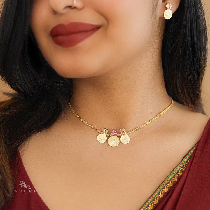 Samriddhi 3 Floral Coin Neckpiece With Earring