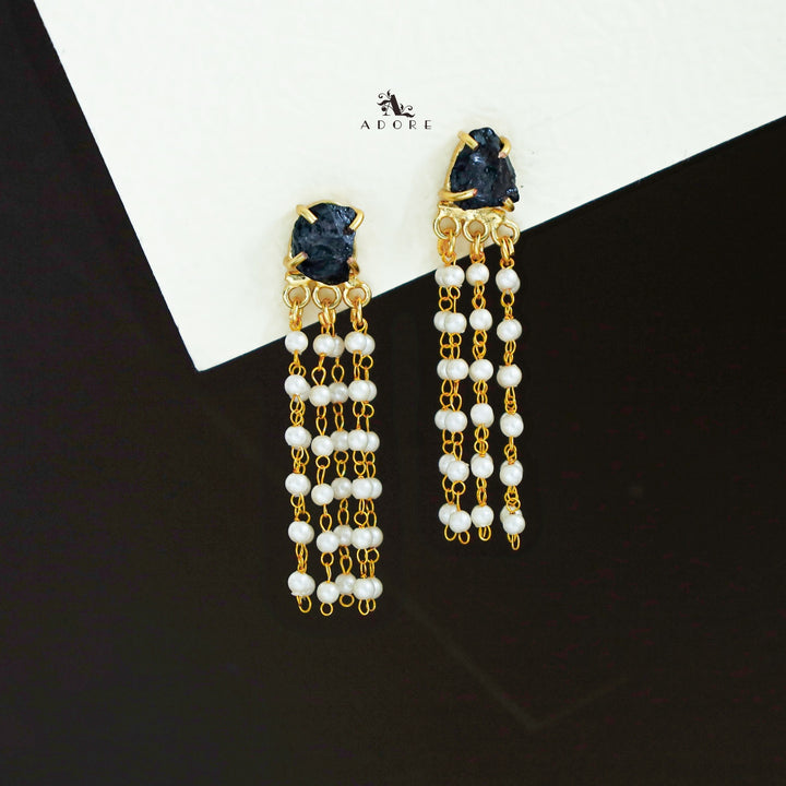 Raw Stone Tassel Pearl Earring