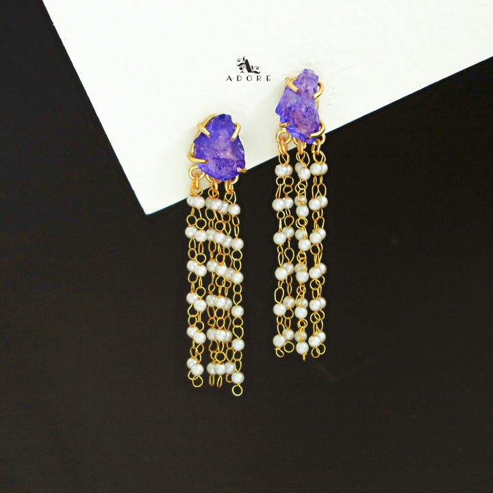 Abexa Dyed Stone Tassel Pearl Earring