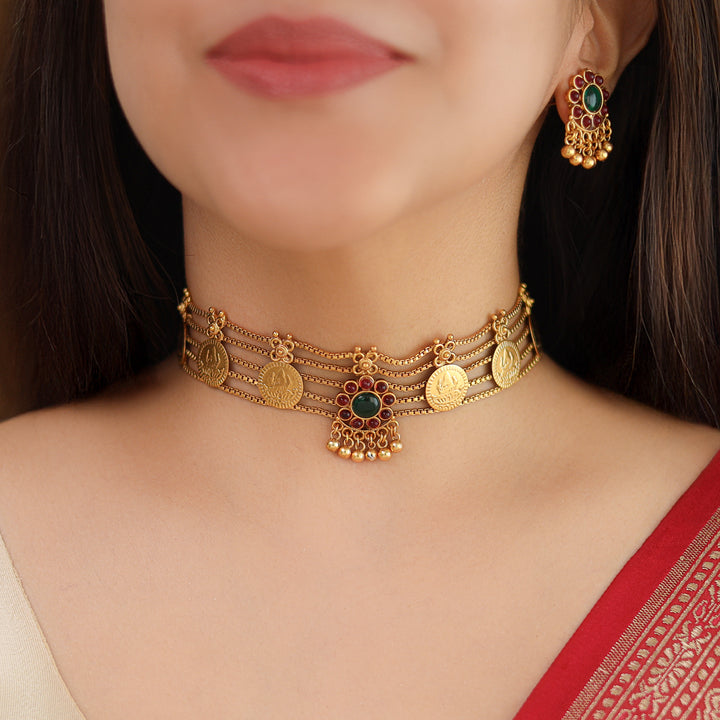 Sanchita Samudra 5 Layer Kashi Floral Choker With Earring