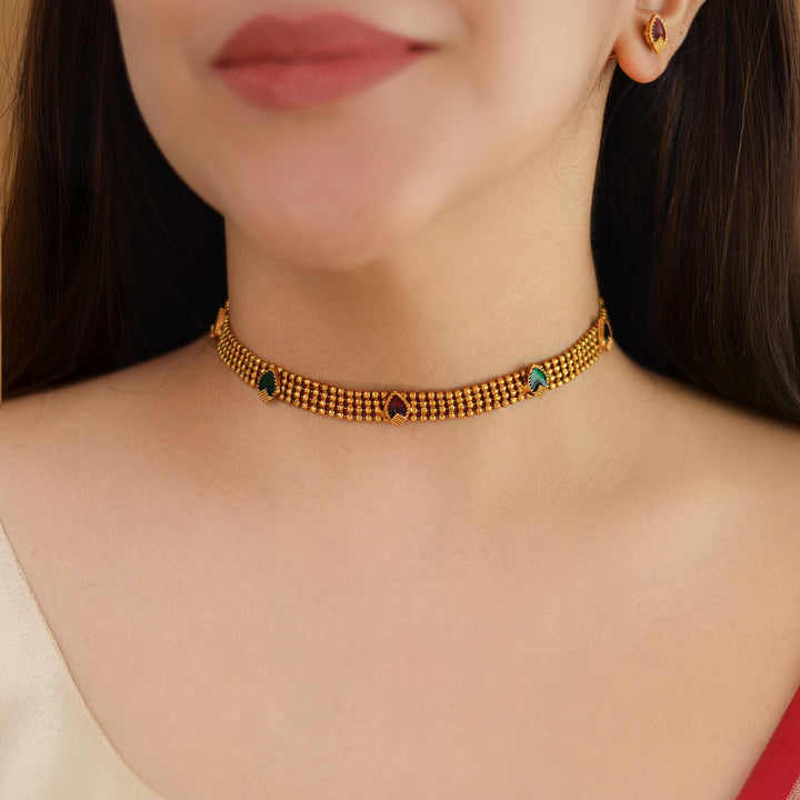 Ashwini 4 Layer Golden Ball Enamel Palakka Choker With Stud