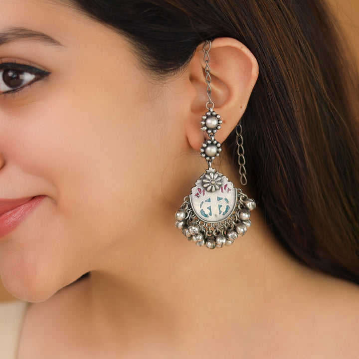 Lalasa Flower Cluster Ghungroo Earring With Ear Chain