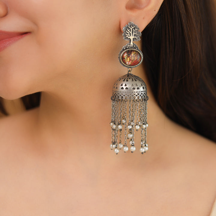 Jaisnavi Tree Glossy Pearl Hanging Jhumka