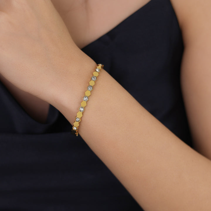 Elise Openable Mini Hexagon + Stone Bangle