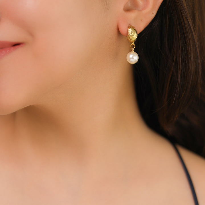Agarta Textured Gold + Pearl Drop Earrings