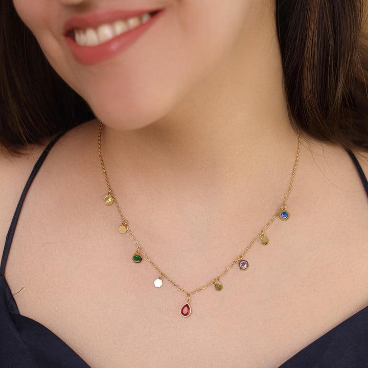 Keesha Glossy Hexagon + Raindrop Neckpiece