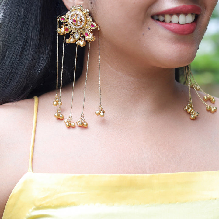 Shivali Flower Kundan Hanging Ghungroo Kashmiri Earring