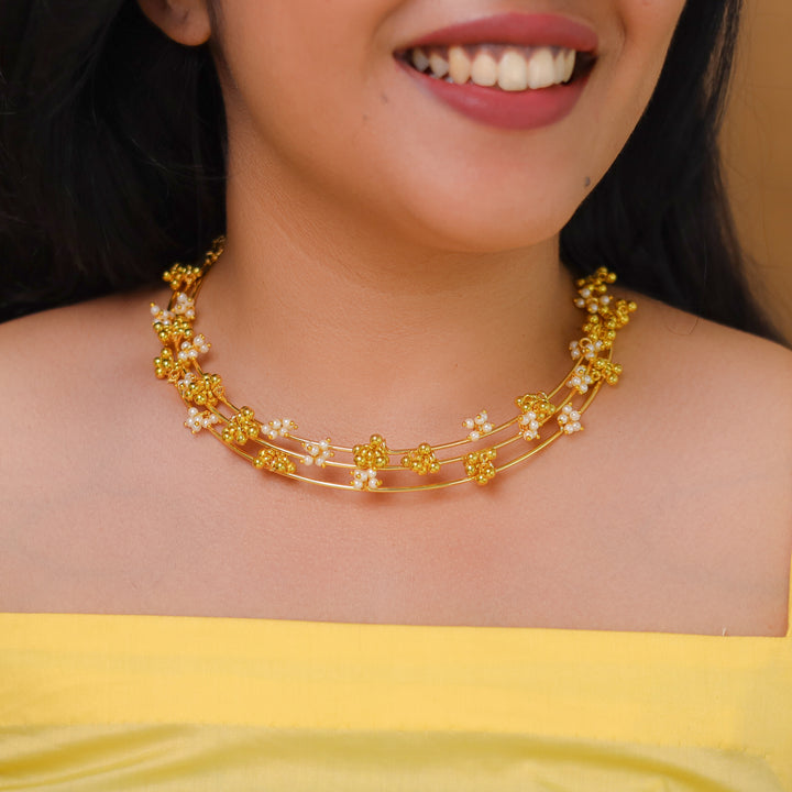 Golden Ghungroo Pearl 3 Layer Neck Cuff
