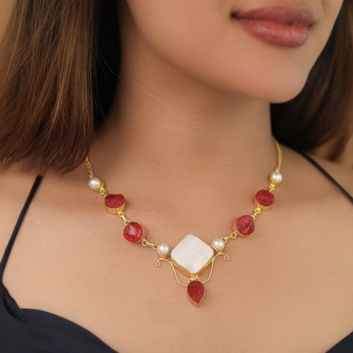 Golden Multishape MOP + Dyed Stone Pearl Neckpiece
