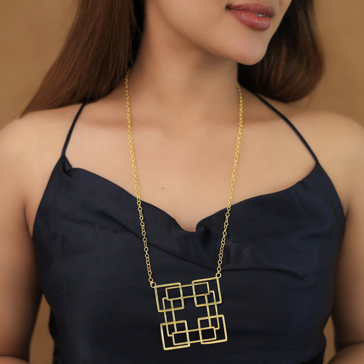 Hiya Golden Square Frame Pendant Neckpiece