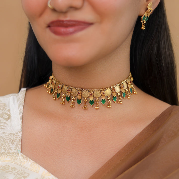 Bhamini Enamel Golden Ball Kashi Choker With Earring