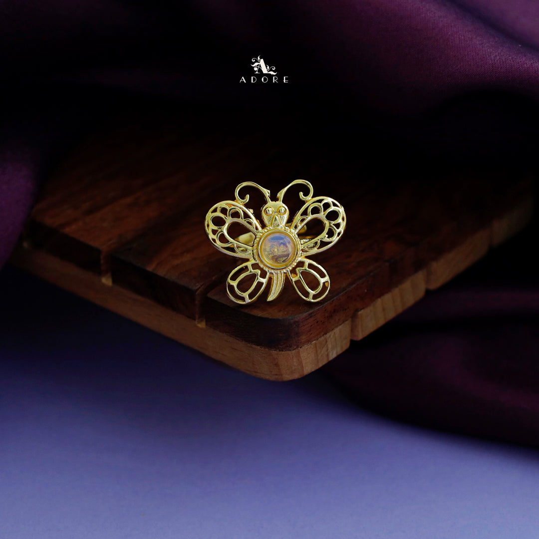 Diana Golden Butterfly Round Stone Ring