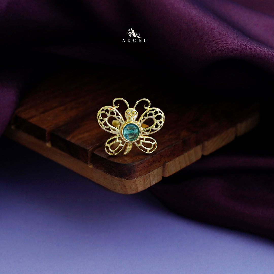 Diana Golden Butterfly Round Stone Ring
