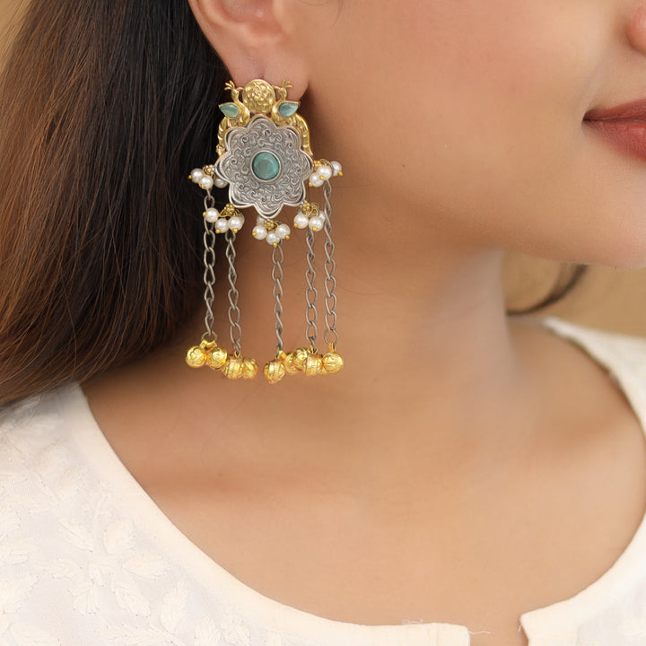 Cecilia Dual Tone Mayura Hanging Ghungroo Earring