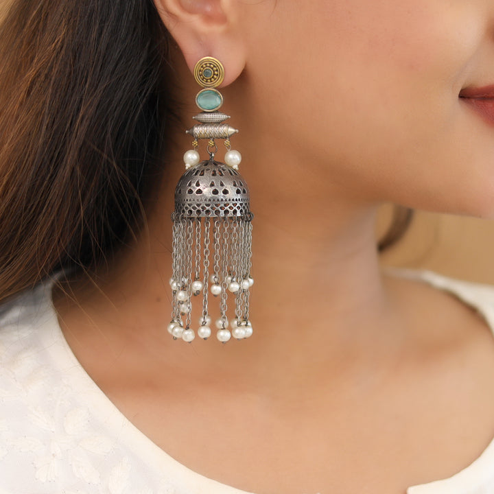 Fayena Dual Tone Hanging Pearl Jhumka