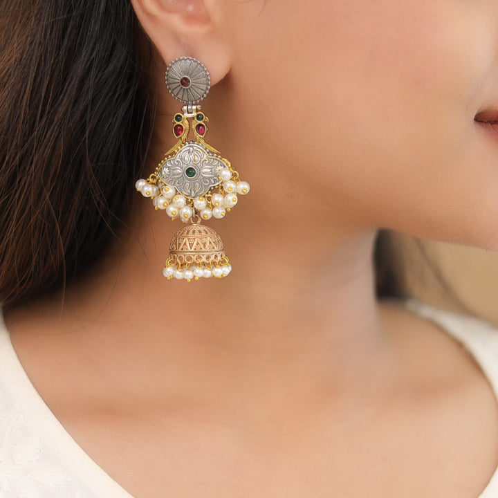 Nayana Dual Bird Pearl Jhumka Earring