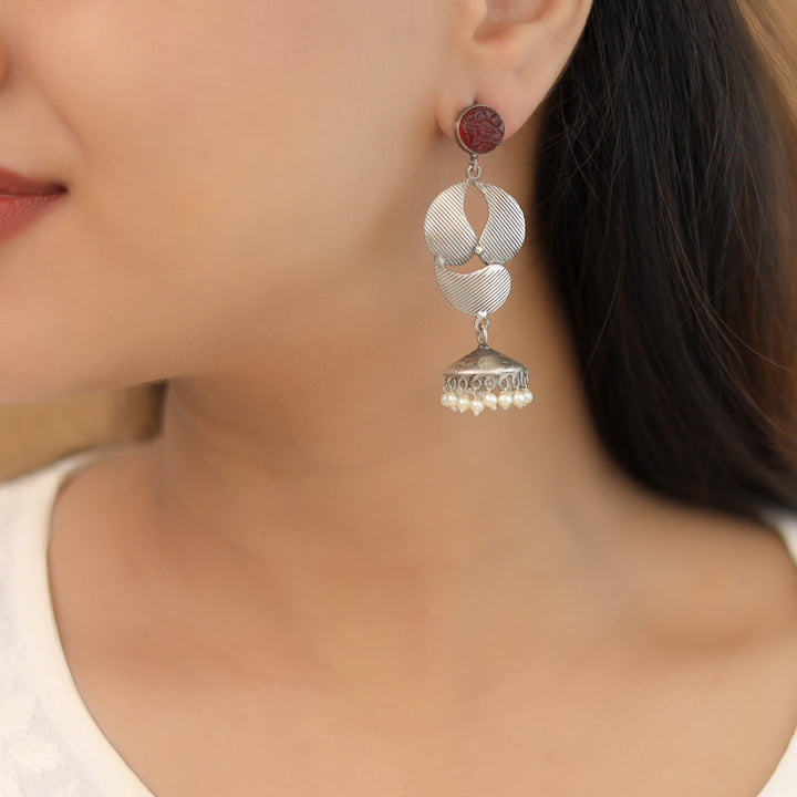 Carved Nizza Leafy Floral Design Jhumka ( Rust Finish )