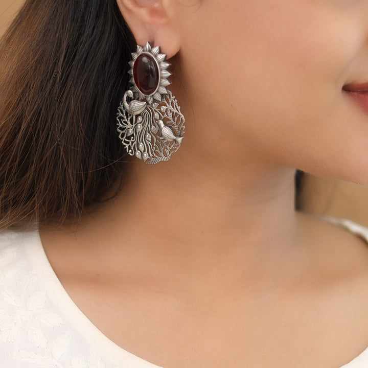Zahra Mayura Bird Oval Glossy Earring