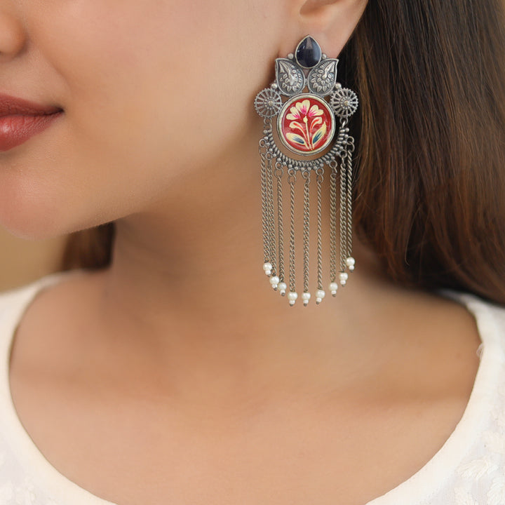 Zarina Hand Painted Hanging Pearl Earring