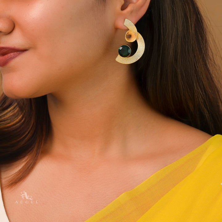 Katalina Golden Textured Glossy Stone Earring